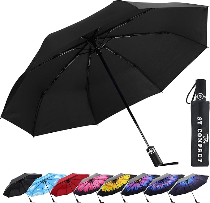 SY COMPACT Travel Umbrella - Windproof Automatic Compact Umbrella, Lightweight Waterproof Design for Backpack, Car & Purse