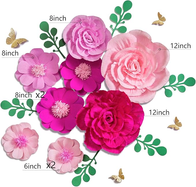 Letjolt Giant Paper Flowers Decoration for Wall 3D Artificial Flowers Wedding Backdrop Handcrafted Rose for Baby Shower Bridal Shower Nursery Wall