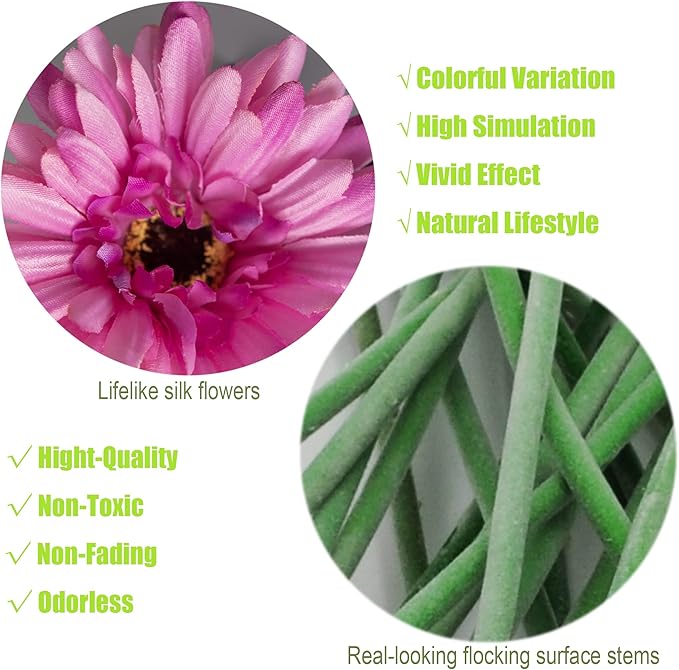 12pcs Artificial Gerbera Daisies,22 Inch Long Stem Silk Daisy Flowers,Realistic Artificial Flower Mums for Home Décor Centerpiece Wreath Supplies Wedding Bouquet,Pink