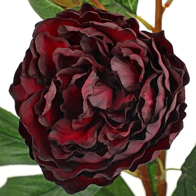 Briful 3 Pack Artificial Peony Flower 27.5" Tall Burgundy Silk Peonies Floral Stems Real Touch Faux Peony Flower for Wedding Bouquets Home Floral Arrangements Table Centerpieces DIY Décor