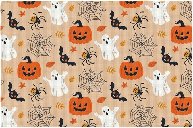 Placemats 4 pcs Halloween Double-Layer Imitation Linen Place Mats Non-Slip Heat-Resistant Tablemats for Home Restaurant Hotel 18×12 Inch