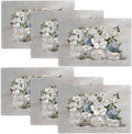 White Flower Placemats Set of 6, Hummingbirds Floral Live Love Laugh Double-Sided Table Mats for Kitchen Dining Room Home Party Indoor 6 PCS 12x18 Inch