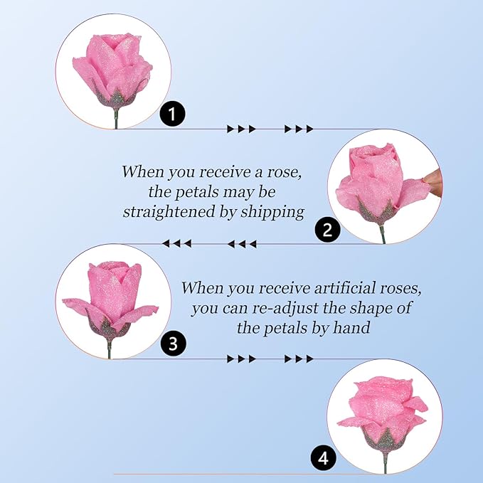 Artificial Roses,30PCS Fake Pink Glitter Roses Bouquet Bling Flowers for DIY Crafts Wedding Bouquet Party Home Decor(Pink)