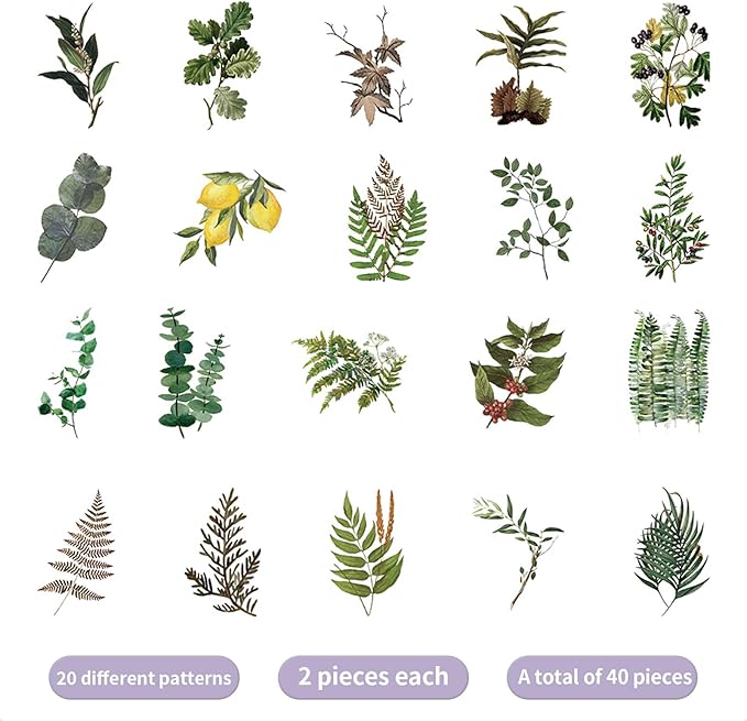 Natural PET Flower Stickers for Scrapbooking - Vintage Nature Plant Craft Decals, Colorful Small Floral for Journaling (Style B)