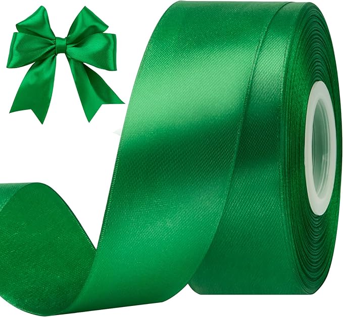 1-1/2 Inches 50 Yards Emerald Green Satin Ribbon, Solid Fabric Ribbon Roll for Flower Bouquets, Gift Wrapping, Wedding, Handmade Crafts