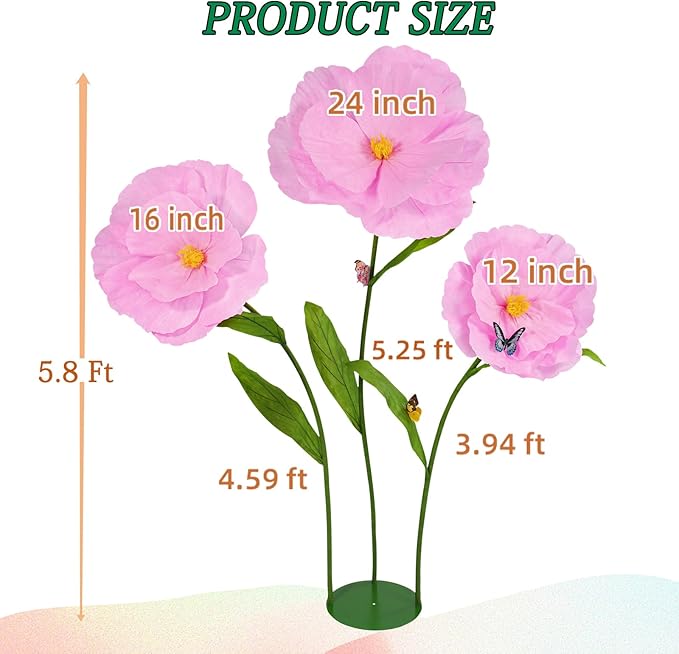 5.8 Ft Giant Artificial Flowers,Large Paper Flower,Huge Poppy Flowers Decoration for Wedding,Hotel,Office,Window Display and Home Farmhouse Decor(Pink)