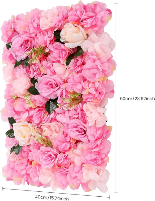 12pcs Flower Wall Panels 15.7“ x 23.6" Floral Wall Artificial Flower Backdrop for Wedding Party Photo Backgrounds Dark Pink