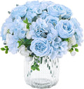 MARTINE MALL 2 Packs Peonies Artificial Flowers, Blue Artificial Peonies, Silk Peonies Flowers Fake Peonies Artificial Flowers Peonies Bouquet for Centerpiece Table Wedding Party Home Decor