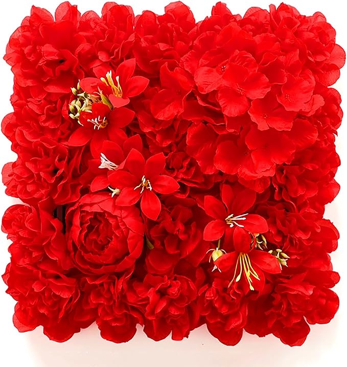Flower Wall Backdrop, 12PCS 10.6"-15.7" Artificial Flower Wall Panel with Various Styles, 3D Floral Wall Decor for Wedding Photo Background Festive Party Home Decoration (G-D003, 10.6*10.6in)