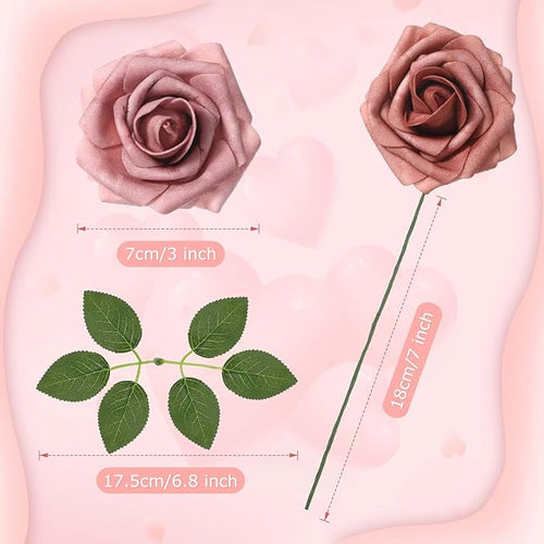 100 Pieces Artificial Foam Rose Flowers Faux Bouquet with Leaves and Stems for DIY Wedding Bouquets Centerpieces Bridal Shower Party Valentine Home Decorations(Shades of Dusty Rose)