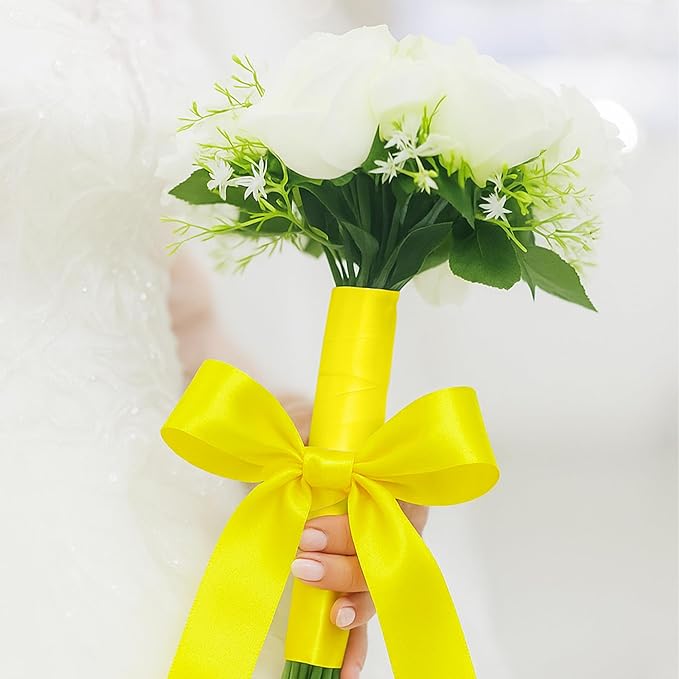 Fullive 1 1/2 Inch Ribbon for Gift Wrapping, 30 Yards Lemon Yellow Ribbons for Crafts, Polyester Satin Ribbon for Birthday Holiday Christmas Decorations DIY Bows Wrapping Bouquet Floral Arrangements