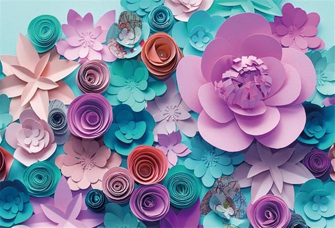 AOFOTO 6X4ft Handmade Colorful Paper Flower Backdrops Birthday Party Decoration Photography Background Baby Shower Kid Girl Mother Artistic Portrait Event Photo Studio Props Video Drop Vinyl Wallpaper