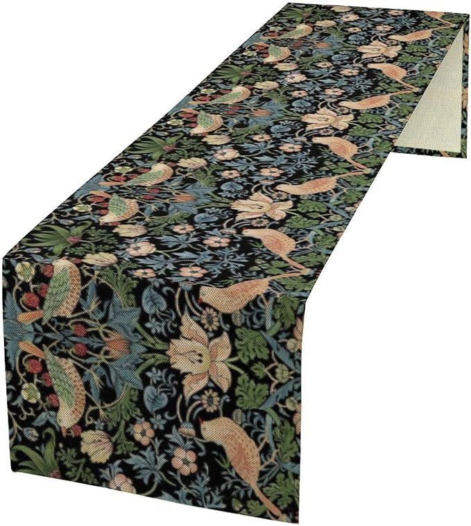 Vintage William Morris Floral Table Runner, Flowers Blue Botanical Printed Table Runner for Home Kitchen Dining Table Decoration,13x60 Inch