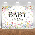 Mocsicka Wildflower Backdrop Baby in Bloom Floral Baby Shower Decorations Girls Butterfly Golden Dot A Little Wildflower is On The Way Decorations for Baby Shower Background Banner