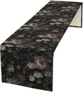 Gothic Floral Table Runner,Vintage Black Pink Rose Print Table Runner for Home Kitchen Table Dining Indoor Outdoor Party Decor 13x120 Inch