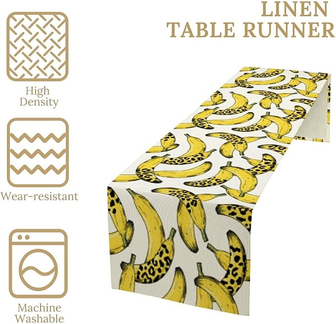 Banana Fruit Table Runner, Kitchen Dining Table Decor,Tropical Fruit Palm Leaves Table Runners for Indoor Outdoor Home Farmhouse Holiday Wedding Birthday Party Decoration, 13 x108 Inch