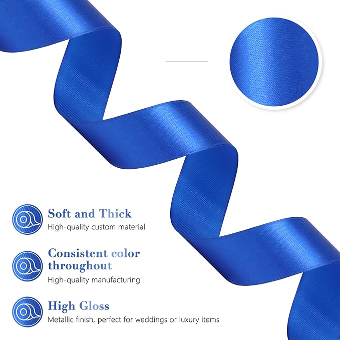 Blue Ribbon 1 Inch 60 Yards, Royal Blue Satin Ribbon for Gift Wrapping, Flower Bouquet, Graduation Lei, Crafts, Baby Shower, DIY Bows and Wedding Decorations