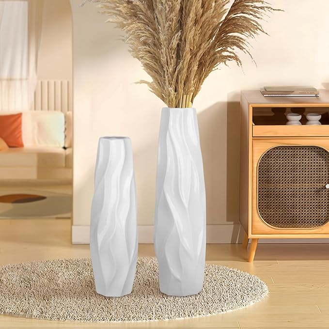 Large Floor Ceramic Tall Vase 28 Inches,White Modern Flower Tall Vases for Office, Home,Farmhouse,Living Room Décor,Simple Origami Design Fall Decorative Porcelain Flower Arrangement Vase Ideal Gift