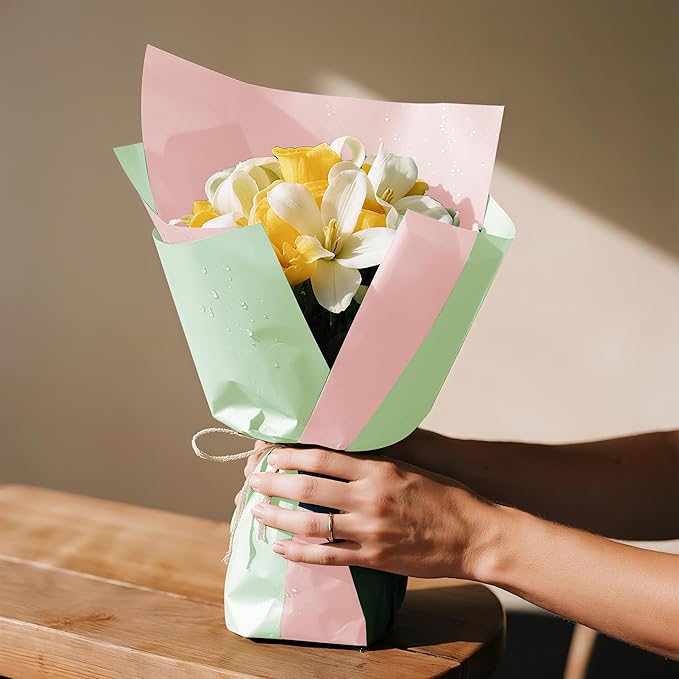 WRAPAHOLIC 20 Sheets Flower Wrapping Paper - 22.4 x 22.4 inch Meat Pink Color Water-Resistant Floral Bouquet Wrapping Paper, Florist Supplies Packaging for Wedding Birthday Gift DIY