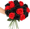 Tifuly Roses Artificial Flowers - 12 pcs Realistic Long Stem Fake Roses Mashup Style Silk Roses for DIY Bouquets Wedding Centerpieces Arrangements Home Party Decor(Black & Red)
