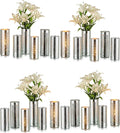 Glasseam Cylinder Vases for Centerpieces Bulk: Set of 24 Silver Mercury Glass Vases for Flowers Floating Candle Vases for Flowers Hurricane Candle Holders for Table Centerpiece Wedding Decor