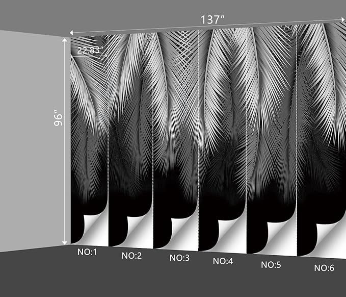 grey tropical botanical leaf wallpaper bedroom palm leave plant murals office modern black and white trendy room decor living room tv background large wall mural - 137"x96" Not Peel and Stick