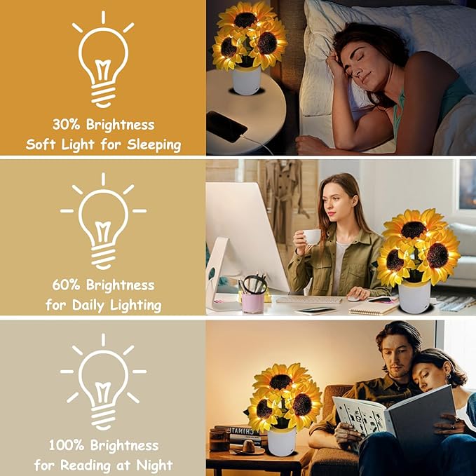 Led Sunflower Lamp Gift for Women,Flower Lamp Table Flower Desk Lamp Night Light for Bedroom Living Room Decor,Mothers Day Birthday Gifts for Her Mom Wife Girlfriend Teacher Grandma (Yellow)