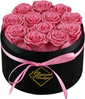 GLAMOUR BOUTIQUE Flowers Forever Gift Box 12 Real Preserved Roses in a Velvet Black Box, Birthday for Her Mom and Wife, Mothers Day, Anniversary, Graduation - Pink