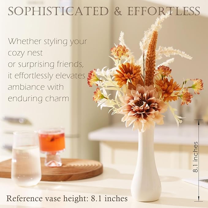 Fake Flower Bouquet, Faux Flower Arrangement for Decorating Kitchens, Bedrooms, Bathrooms, Realistic Artificial Flowers Made of Silk & Plastic, Floral Decoration with Dahlia & Small Blossoms
