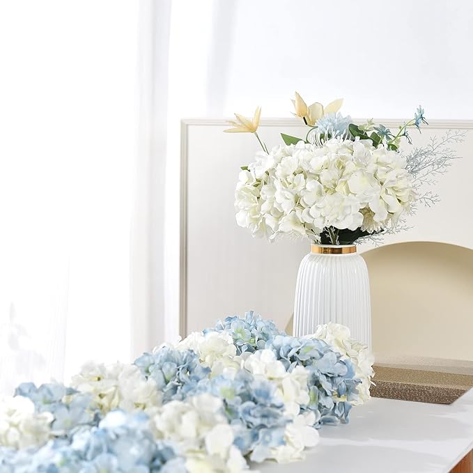 10PCS Silk Hydrangea Heads with Stems Artificial Flowers for Wedding Party Home Decor (Off White), One Size Off
