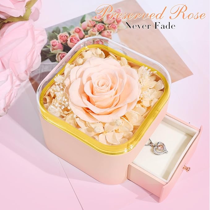 Beferr Preserved Rose with Necklace for Mom Birthday Gifts Eternal Roses Fresh Flowers for Delivery Prime Christmas Day Gifts for Her Mother Grandma Wife Sister Daughter Girl Friends