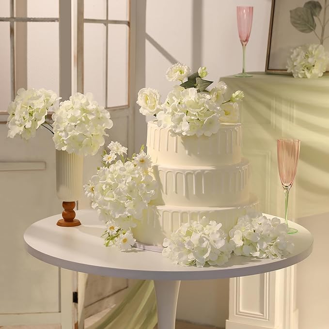 Veryhome 20Pcs White Hydrangea Artificial Flowers, Ivory Faux Hydrangea Flowers, Silk Flowers Heads with Stems, Fake Hydrangeas for Home Decor Wedding Party Centerpieces DIY Floral Arrangements