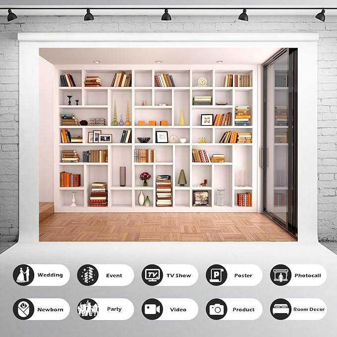 Bookcase Photography Backdrop School Library Study Bookshelf Scene Children Photography Backgrounds Customized Photographic Backdrops for Photo Studio Office Conference Decor 7x5ft