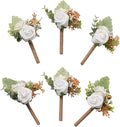 Meldel White Boutonniere for Men Wedding,Set of 6,Groom and Groomsman Boutonniere for Wedding,Greenery Rose Corsage for Men Ceremony Anniversary Party Prom Homecoming