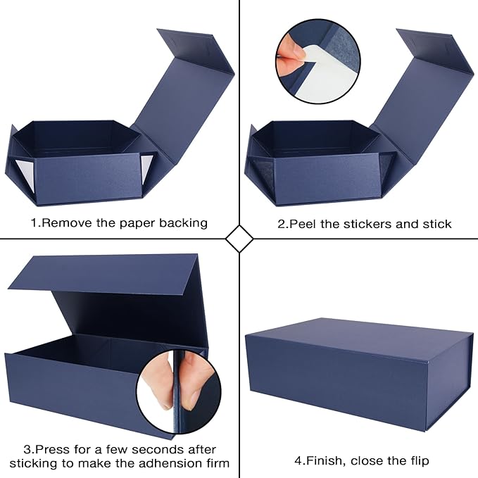 Aimyoo Navy Blue Collapsible Gift Box with Magnetic Closure Lids 13.8x9x4.3 in, Large Bridesmaid Groomsman Proposal Boxes, Rectangle Present Box for Graduation Birthday Storage 1 Pack