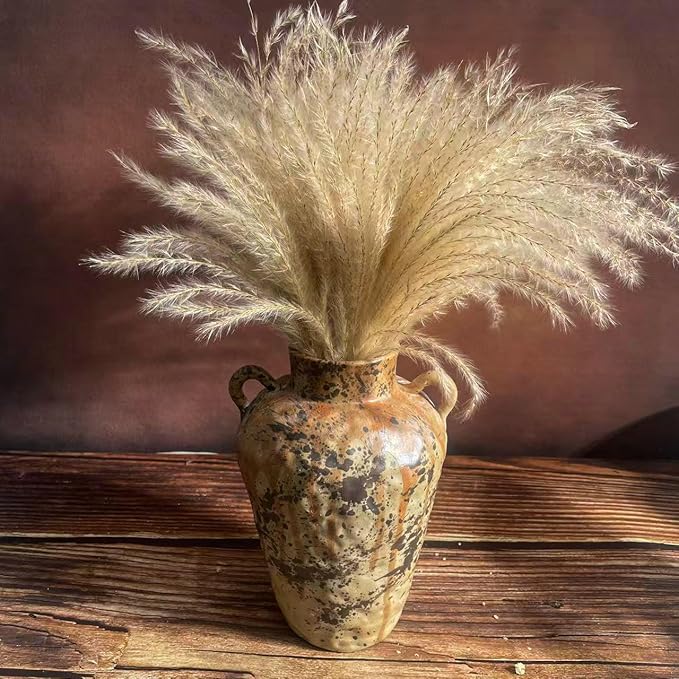 8IN Rustic Farmhouse Ceramic Vase Home Decor, Vintage Stoneware Clay Pottery Terracotta Textured for Modern Farmhouse, Living Room, Office Desk Table Shelf (Gray Black)