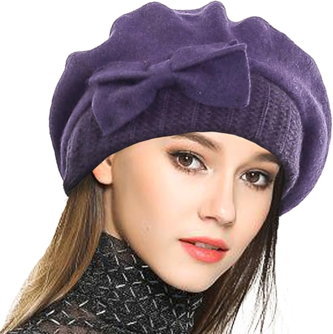 VECRY Lady French Beret 100% Wool Beret Floral Dress Beanie Winter Hat