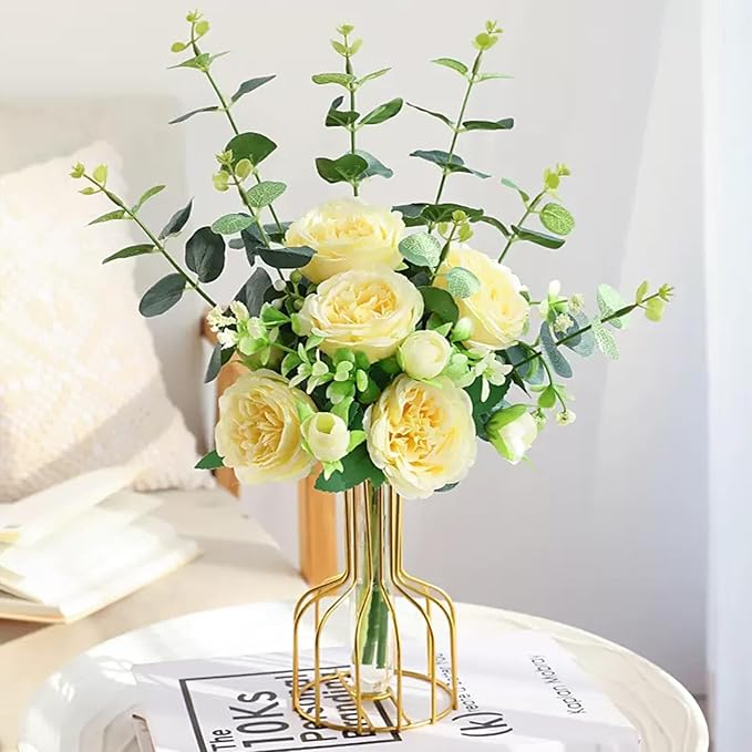 FagusHome 25 Pcs Silk Peony Artificial Flower Heads 4 inch Fake Peony Flowers Heads with Stems Artificial Peony Flower Heads in Bulk Wholesale for Wedding Home Decor (Yellow)