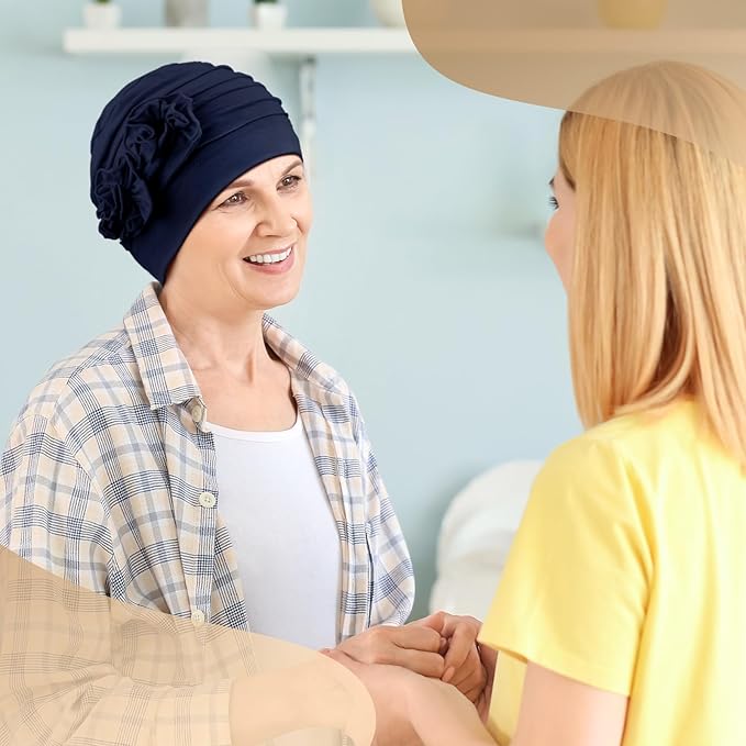 JenPen 6 Pcs Chemo Headwear for Women Stretchy Soft Turbans for Cancer Solid Beanie Flower Chemo Caps for Hair Loss