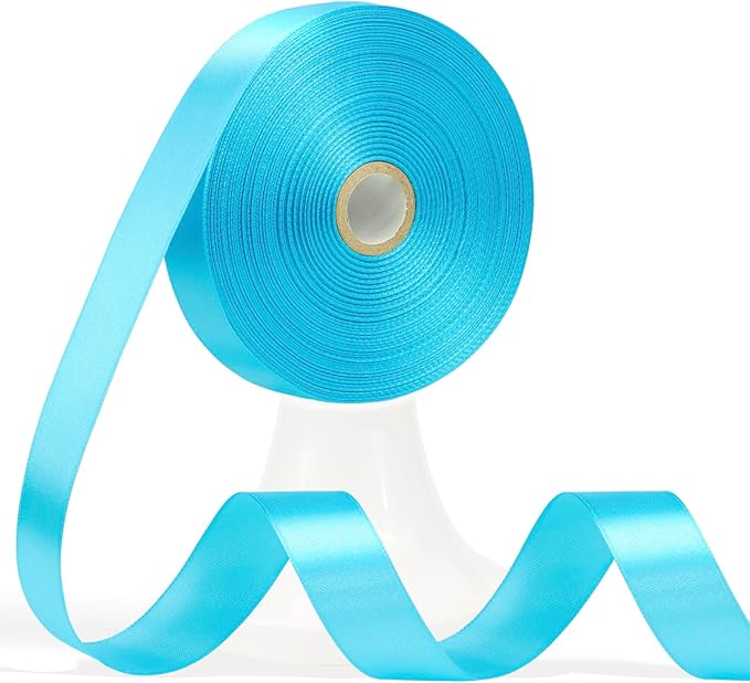 60 Yards Turquoise Blue Satin Ribbon 3/4 Inch, Solid Polyester Fabric Ribbon for Gift Wrapping, Crafts, Flower Bouquet, Wedding, Baby Shower, Festival, Christmas, Halloween