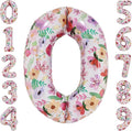 Flower Balloons 40 Inch Floral Number 0 Balloon for 10th Birthday Garden Party Decorations Ten Year Old Photo Props Foil Number 0