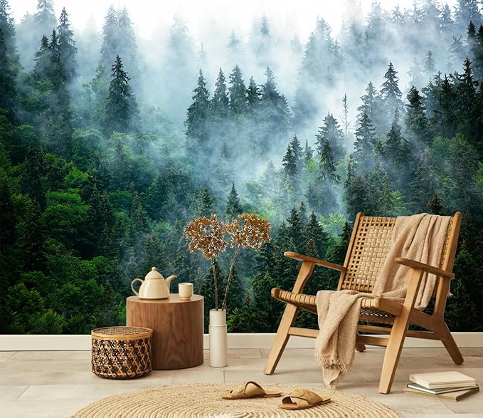 Misty Forest Wallpaper Peel and Stick Foggy Forest Self Adhesive Mural for Living Room Bedroom 137"x100"