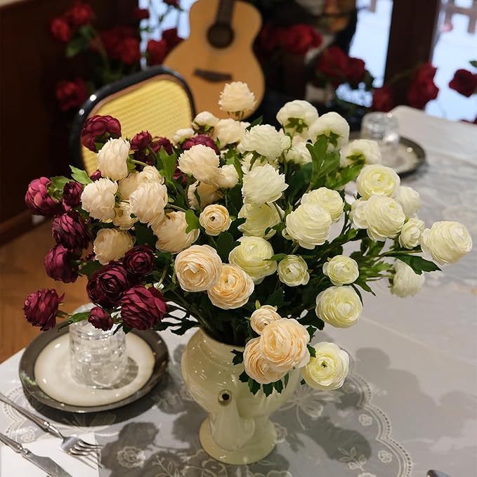 12Pcs Artificial Ranunculus Flowers – 36 Head 16.5" Silk Ranunculus Flowers Bouquets for Home Decor, Wedding Bridal Shower Centerpieces, and DIY Floral Arrangements (Champagne)