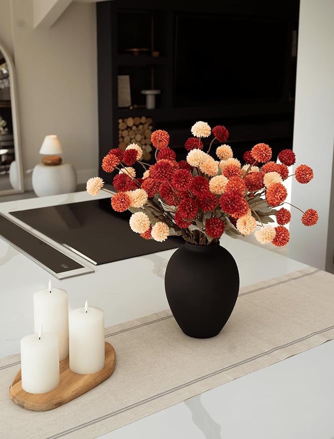 9 pcs Fall Flowers Artificial Pompon Mum - Fake Kiku Flowers Silk Small Mini Chrysanthemum Ball Faux Mum Decor for Autumn Filler DIY Bouquet Centerpieces Arrangements Shower(Multicolor-Fall-9Pcs)