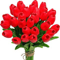 30 Pcs Fake Latex Tulips Artificial Flowers Faux Tulip Stems Real Touch Tulips for Wedding Party Home Decoration (Red)