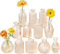 Champagne Bud Vases Set of 12 Amber Glass Vase for Decor Centerpieces, Small Ribbed Vases for Flowers Stripe Modern Bud Vases in Bulk Vintage Vases for Floral Wedding Party Table Decoration Home Decor