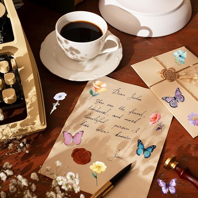 600Pcs Natural Flower +Butterfly Stickers,Self-Adhesive PVC Vintage Butterfly Stickers for Scrapbook,Laptop,Journal,DIY Project