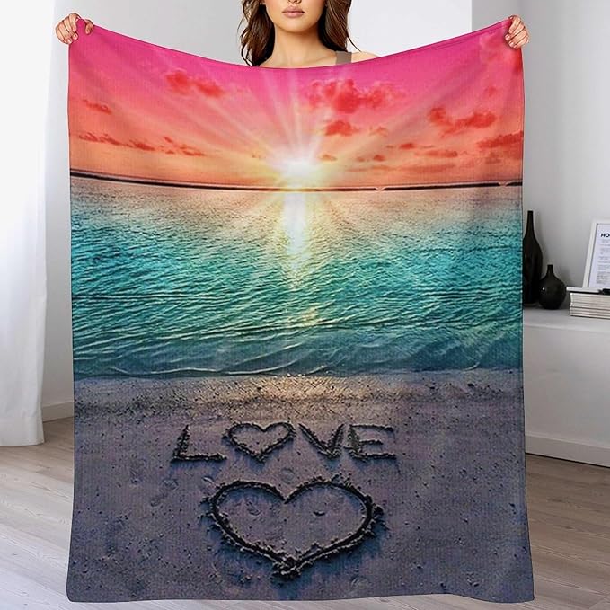 Love Ocean Beach Blanket - Soft, Warm, Cozy Fleece for Kids, Adults - 50"x60"