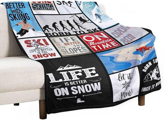 SkiThrow Blanket for Lovers - Adults & Kids; Soft, Warm, Cozy Fleece for Couch, Sofa, Bed - 60"x80"