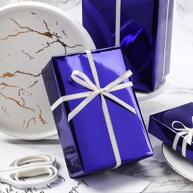 RUSPEPA Blue Purple Metallic Wrapping Paper - Solid Color Matte Paper Perfect for Wedding, Birthday, Christmas, Baby Shower - 17 Inches X 32.8 Feet